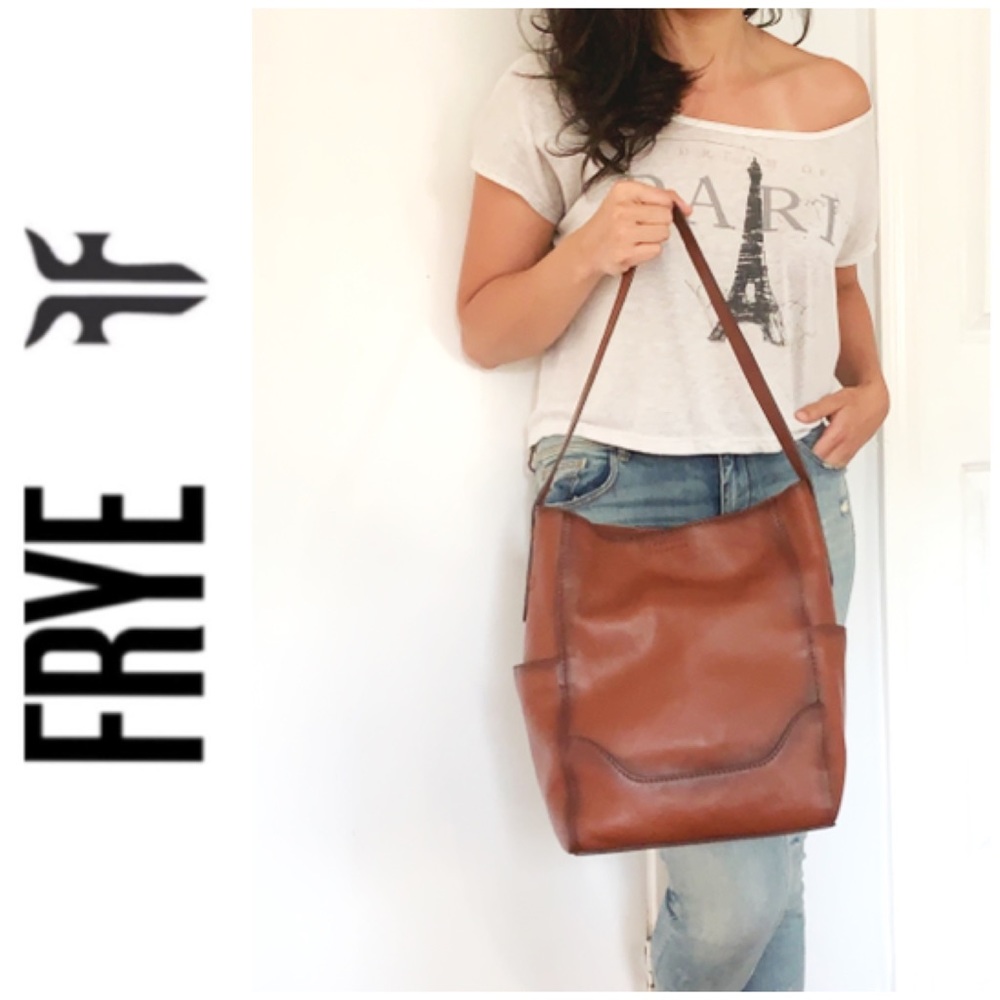 NWT FRYE genuine leather side pocket hobo cognac - Picture 1 of 7